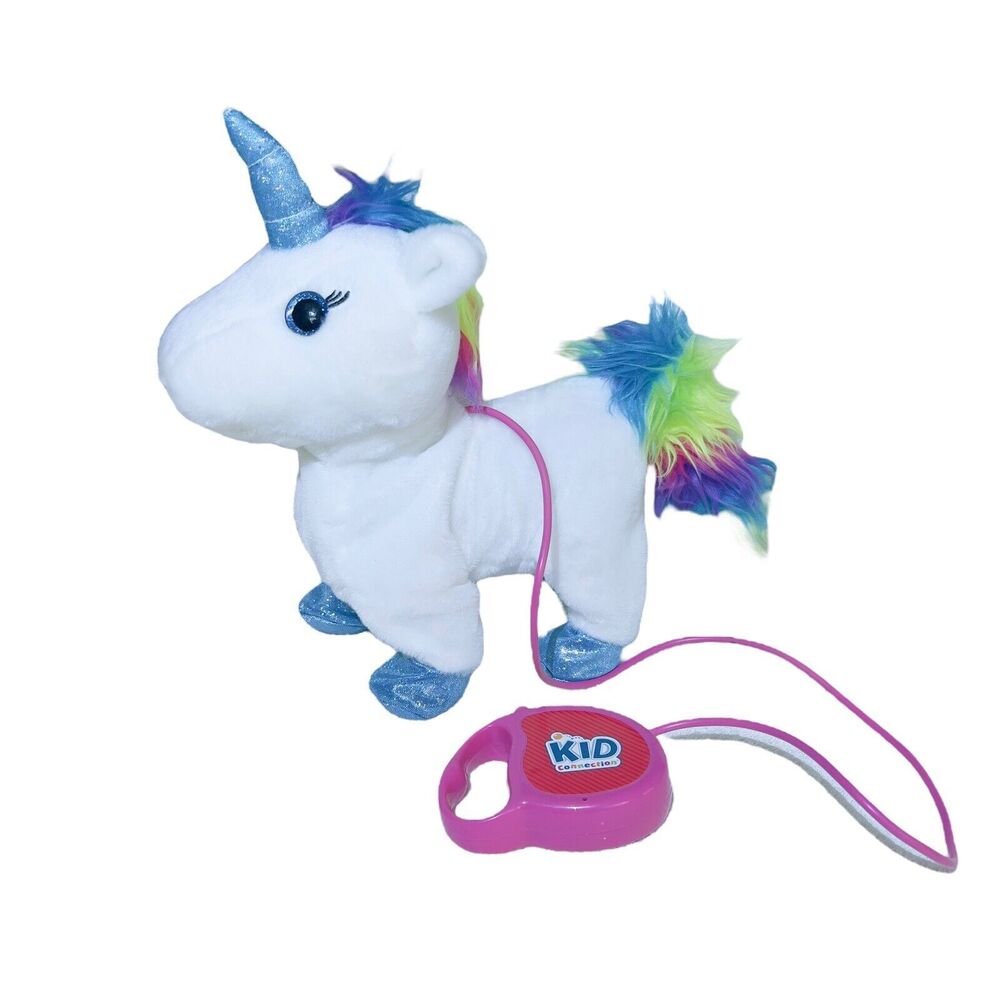 Kid Connection 10” White Rainbow Plush Walking Unicorn Stuffed Animal Toy Remote